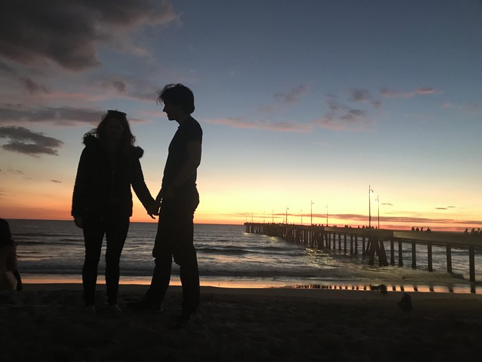 Karen and Pablo silhouette. Her coat game is substantial. Click for full size.