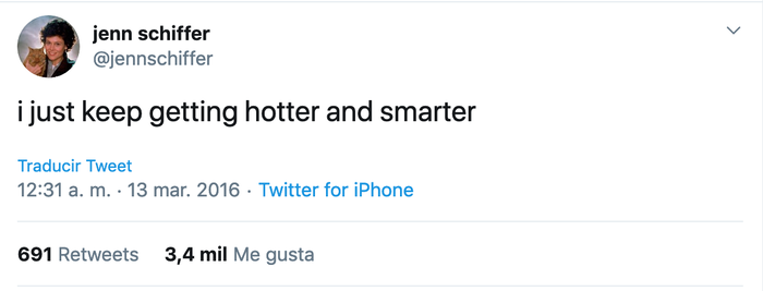 Tweet from Jenn Schiffer: "I just keep getting hotter and smarter."
