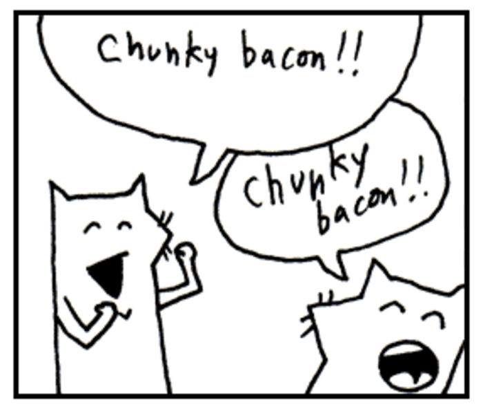 Two foxes alternatively yelling CHUNKY BACON!